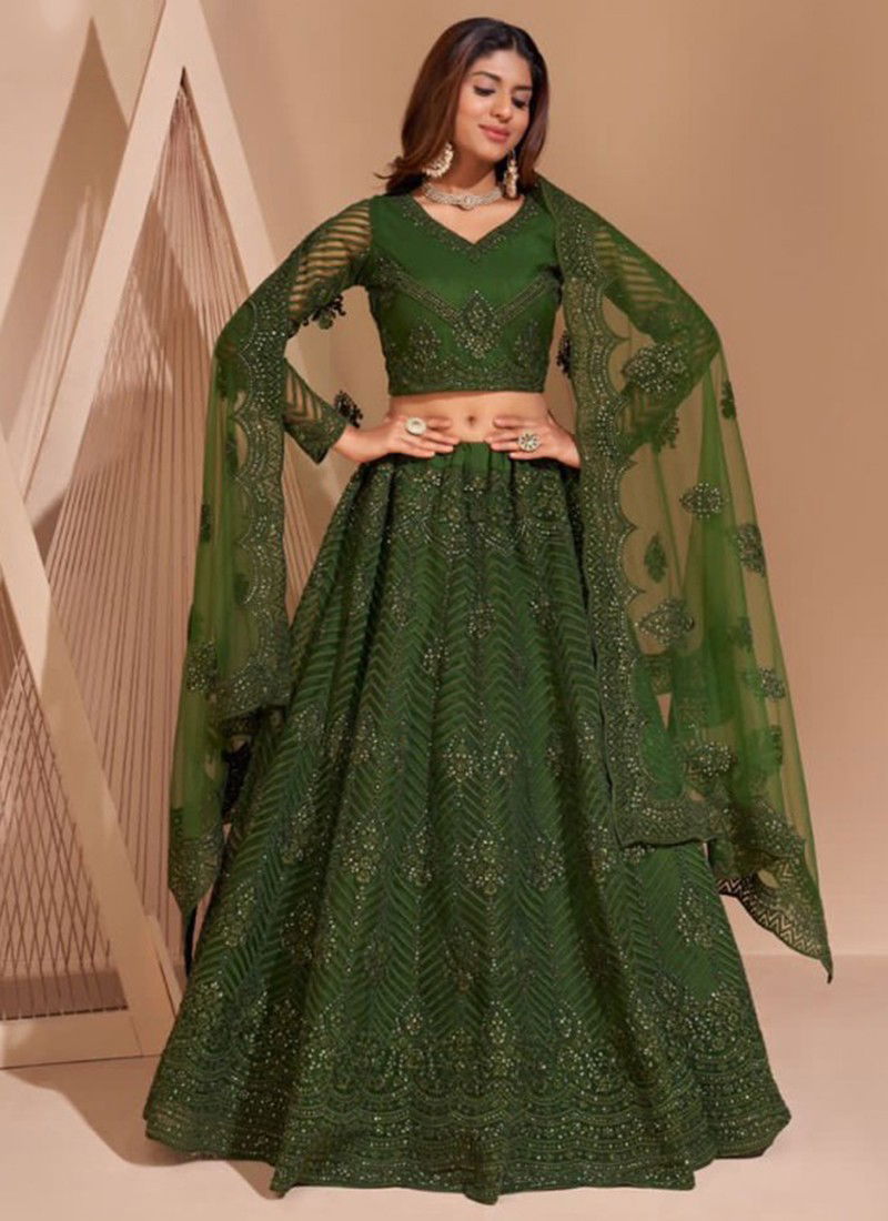 Bottle Green Colour Bridal Heritage Colour Splash Alizeh New Latest Designer Wear Net Lehenga Choli Collection 1006 G